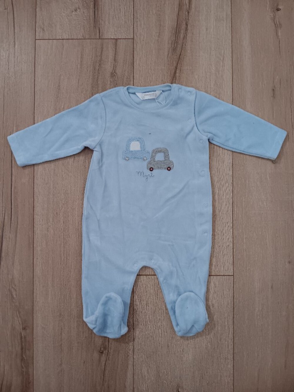Mayoral Newborn Baby Boy Blue Car Velour Footed Romper Sleepsuit